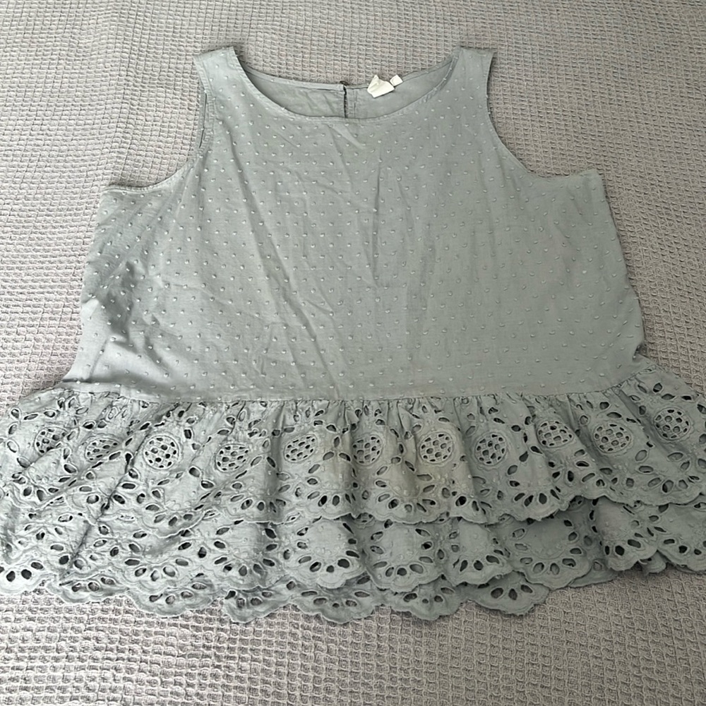 Ady P Dusty Blue Peplum Lace Dot Tank